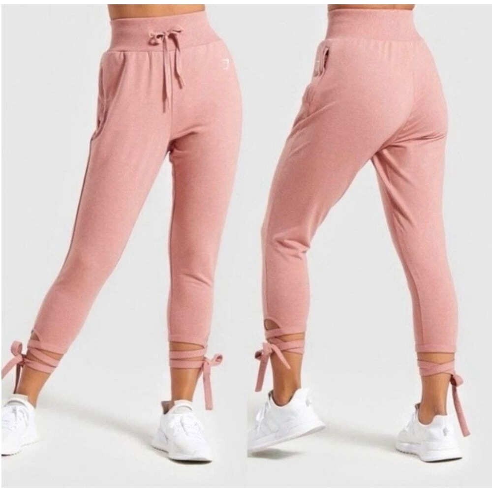 Gymshark Ark High Waisted Joggers Deep Blush Marl Pink NWT Ankle Tie Cropped S